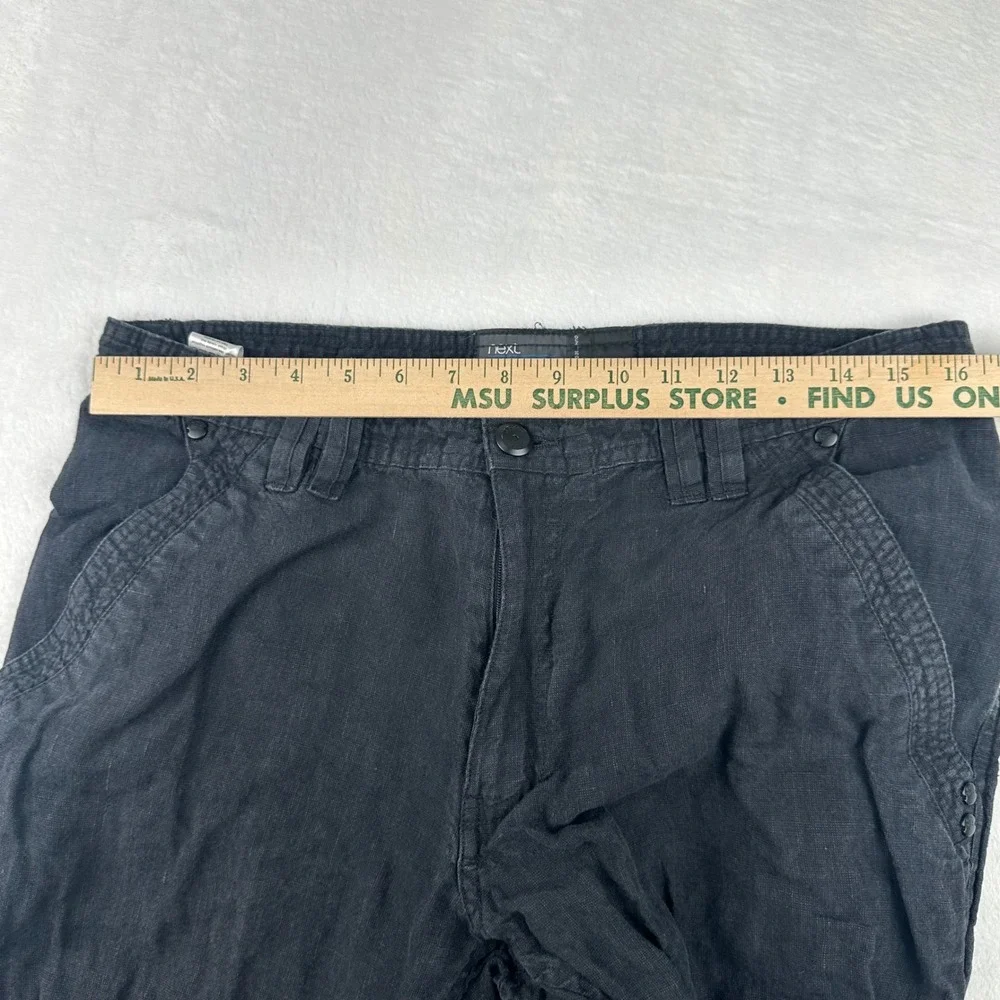Next Mens Black 100% Linen Flat Front Casual Trousers Pants 34R 422-796